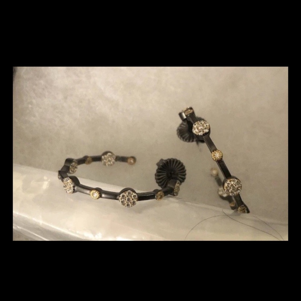 FREIDA ROTHMAN 1.25” Hoop Earrings STARRY NIGHT Gold & Rhodium Over SS NEW $295 - Picture 8 of 16